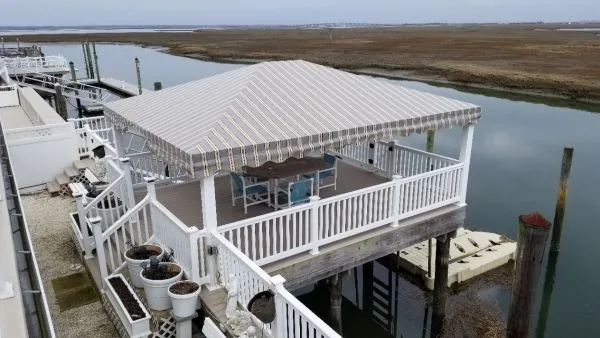 Aerial view of a residential back deck awning — All Seasons Awnings, South Jersey