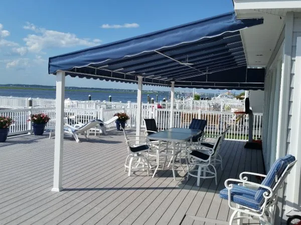 Waterfront residential retractable awning — All Seasons Awnings, South Jersey