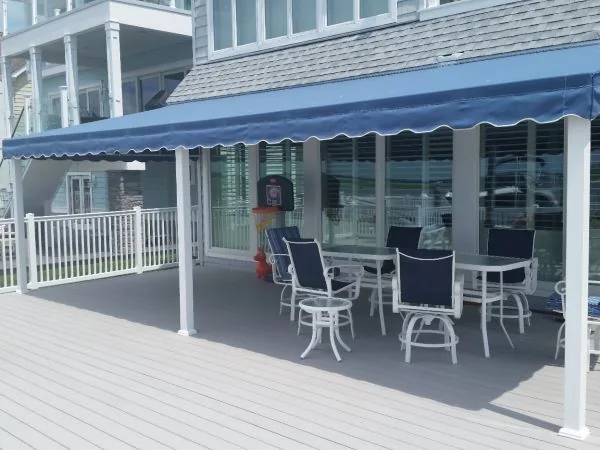 Custom residential awning frame and fabric detail — All Seasons Awnings, South Jersey