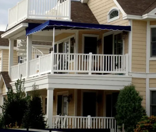 Fixed awning frame and fabric detail — All Seasons Awnings, South Jersey